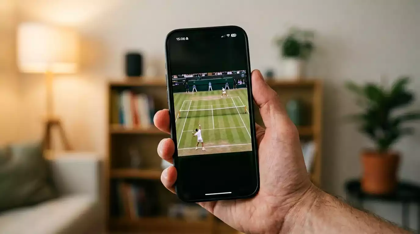 Smartphone mit laufendem Tennismatch und Live-Quoten auf dem Bildschirm